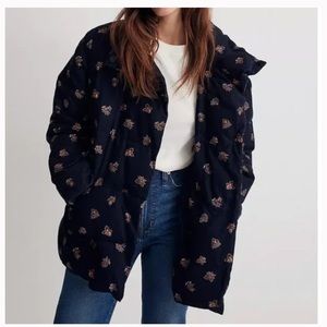 NWT Madewell Corduroy Crop Puffer Jacket in Brittanica Block-print Size S